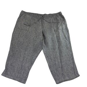Lands End 100% Linen Pants Womens 26W Cropped‎ Capri Pull On Drawstring Gray
